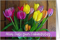 German Birthday Alles Gute zum Geburtstag with Tulips on Wood card