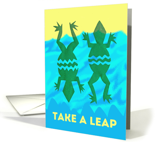 Birthday Leap Year with Leaping Rain Frogs and Water Waves card