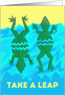 Birthday Leap Year with Leaping Rain Frogs and Water Waves card
