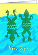 Leap Year Day Holiday, Leaping Rain Frogs and Water card