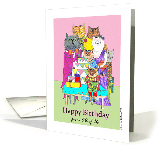 Birthday Greetings from All of Us, Cat Characters Illustration card