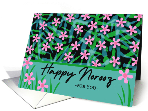 Norooz Persian New Year with Pink Flowers and Abstract Leaves card
