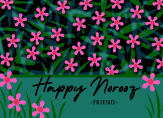 For Friend Norooz Persian New Year Pink Flowers with Abstract Leaves