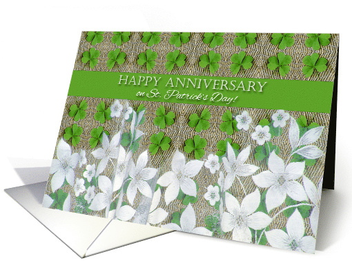 Happy Anniversary on St. Patrick's Day, Shamrocks and Lace card