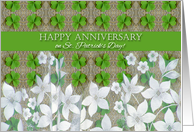 Happy Anniversary on St. Patrick’s Day, Shamrocks and Lace card