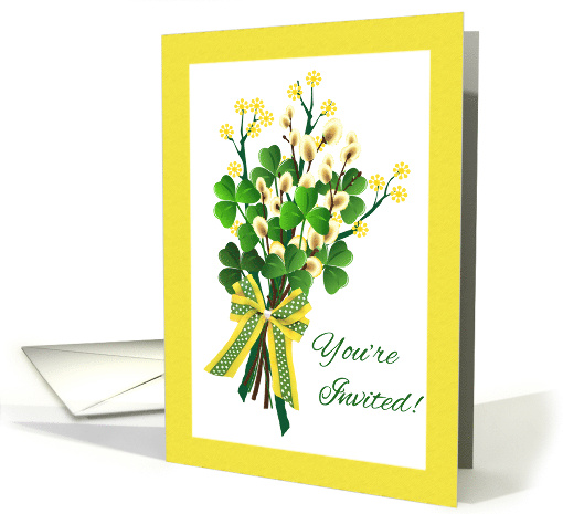 St Patrick's Day Party Invitation with Spring Shamrock Bouquet card