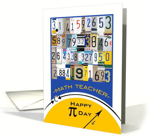For Math Teacher Pi Day with License Plate Numbers and Geometry card
