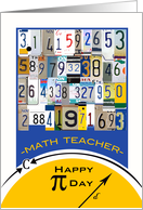 For Math Teacher Pi Day with License Plate Numbers and Geometry card