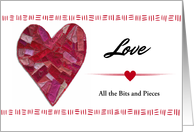 Love with Stitched Quilted Heart and Custom Front Text card
