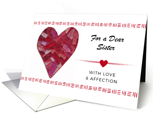 Valentine's Day for Sister with Stitched Heart Custom Front card