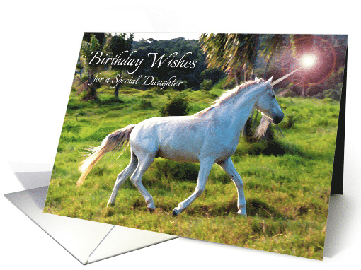 Birth Daughter Birthday Magical Unicorn with Glowing Horn card