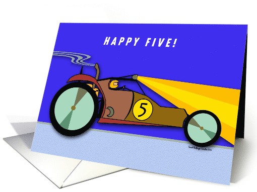 5th Birthday with Dune Buggy Racing at Night Illustration card