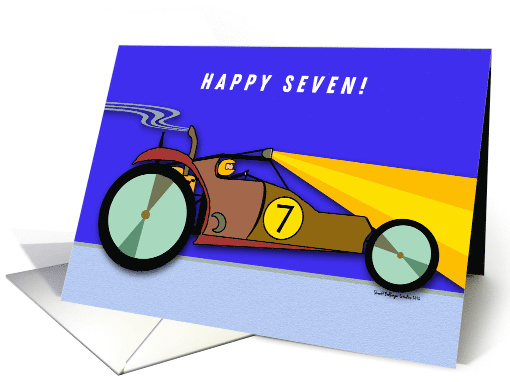 7th Birthday with Dune Buggy Racing at Night Illustration card