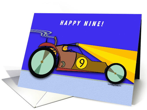 9th Birthday with Dune Buggy Racing at Night Illustration card