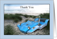For the Ride Thank You with Vintage Dune Buggy on Beach card