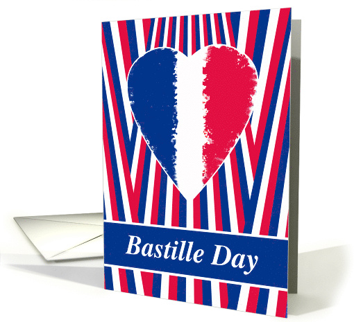 Bastille Day with French Flag Inspired Heart and Stripes Pattern card