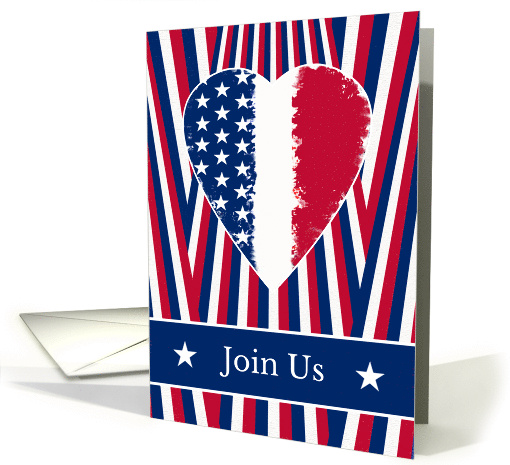 Party Invitation Fourth of July with Patriotic Heart and Stripes card