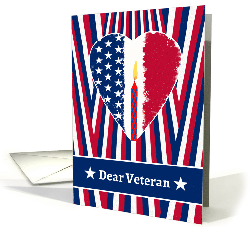 For Veteran Birthday with Patriotic American Heart and Stripes card