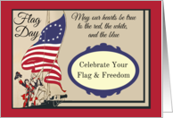 Flag Day Hoisting the American Flag Vintage May Our Hearts be True card