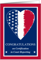 Court Reporter Graduation Congratulations with Patriotic Heart Design card