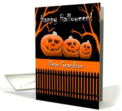 Funny Halloween for Grandson with Grinning Jack o' Lanterns card