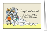 Congratulations on Wedding for Niece with Bride and Groom Cats card