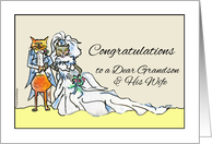 Congratulations on Wedding for Grandson with Bride and Groom Cats card