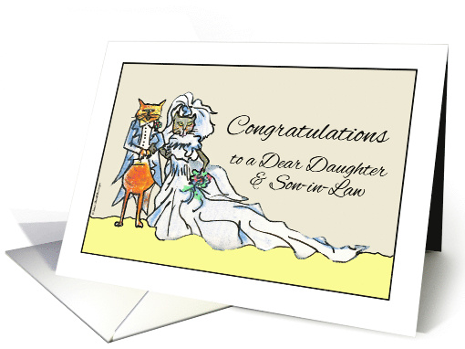 Congratulations on Wedding for Daughter with Bride and Groom Cats card