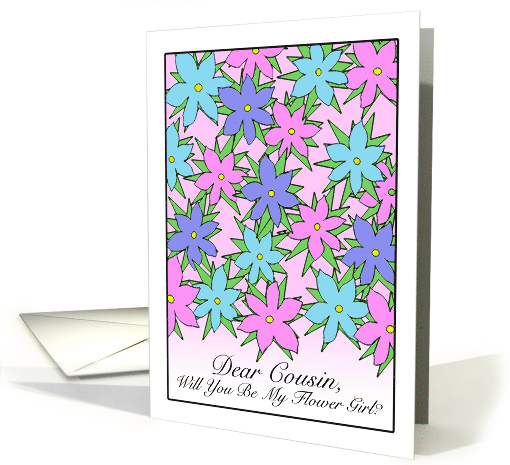 Cousin, Flower Girl Invitation, Floral Design in Pink and Blue card