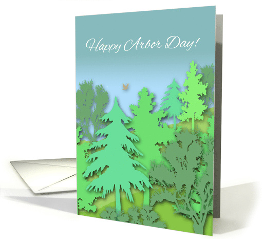 Arbor Day Landscape With Trees and Bird Digital Illustration card