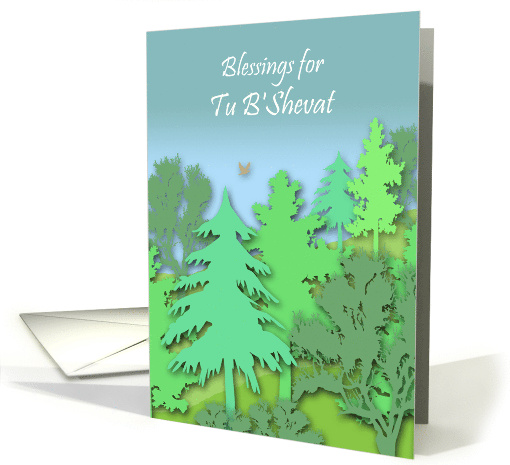 Tu B'Shevat Blessings with Forest in Shades of Green card (957139)