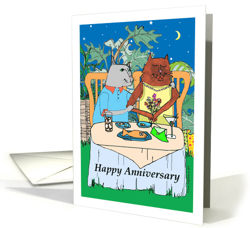 Happy Anniversary for Wife, Cat Couple in Tropical Setting card
