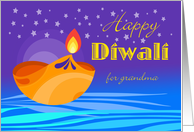 Happy Diwali for Grandma with Floating Diya Lamp Under Stars card