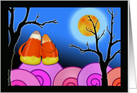 Halloween for Mom and Dad with Candy Corn Couple in Moonlight card