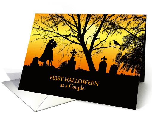 Couple First Halloween with Vampire Kiss in Cemetery card (967891)