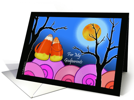 Halloween for Godparents with Candy Corn Couple in Moonlight card