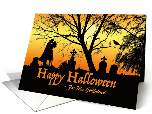 Halloween for Girlfriend, Vampire Kiss in Cemetery card (967937)
