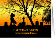 Fiance Halloween with Vampire Kiss in Cemetery card