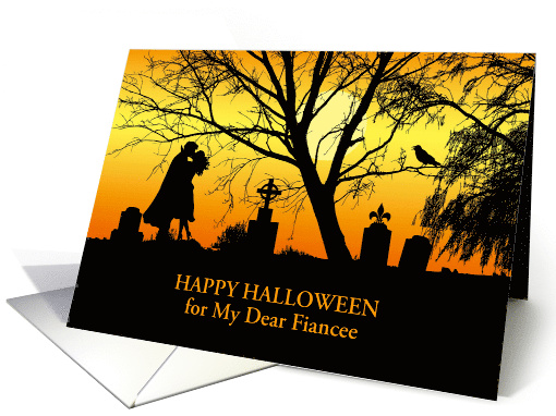 Fiancee Halloween with Vampire Kiss in Cemetery card (967965)