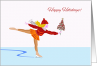 Happy Holidays with Ice Skater and Decorated Christmas Tree card