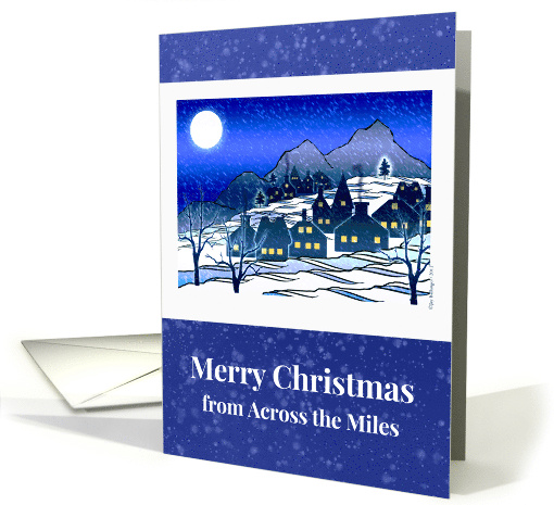 From Across the Miles Christmas with Snowy Village in Blue card