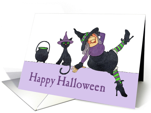 Witch and Cat Halloween card (257597)