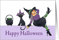 Witch and Cat Halloween card