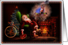 Christmas, Sleeping Santa with Bicycle, Fireplace & Tree Painting card