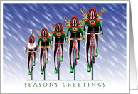 Drafting Santa Bicycling Reindeer card