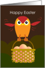 happy easter, owl hold a basket of egg card