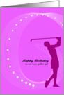 Birthday teen golfer girl, a silhouette girl playing golf card