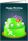 Birthday teen golfer girl, a cake with golf & flower card