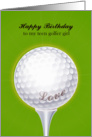 Birthday teen golfer girl, golf ball card
