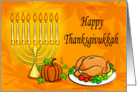 Thanksgivukkah, roasted turkey & pumpkin beside candles on menorah card
